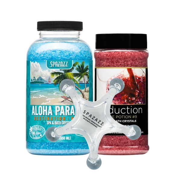 Spazazz Spa and Bath Salt Aromatherapy Crystals for Hot Tub - Gift Bundle Set The Mood Love Potion #9 Seduction 17oz - Destinations Hawaii Aloha Para