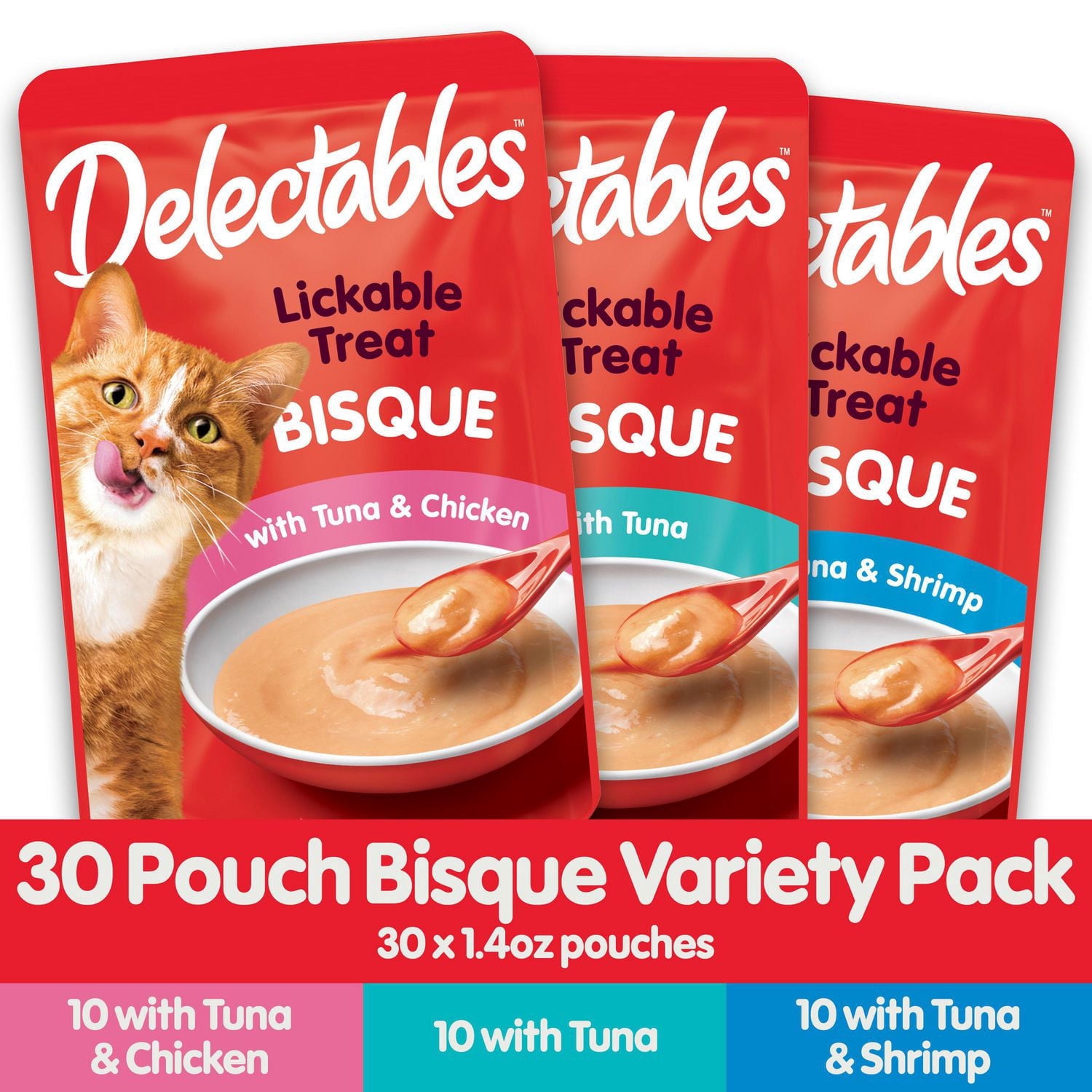 Delectables Friandises à Lécher en Bisque pour Chats Lot Variété, 30x40g