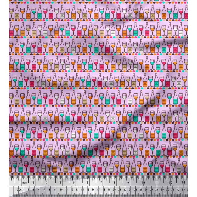 Soimoi Rayon Fabric Bottle & Wine Glass Bar Decor Fabric Printed Yard 42 Inch Wide