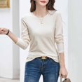 thumbnail image 4 of RXIRUCGD Hauts pour Femmes 2024 Col Rond Couleur Unie Chandail de Base Haut/chemise à Manches Longues à Col Rond, Beige, Taille : 3TG, 4 of 6