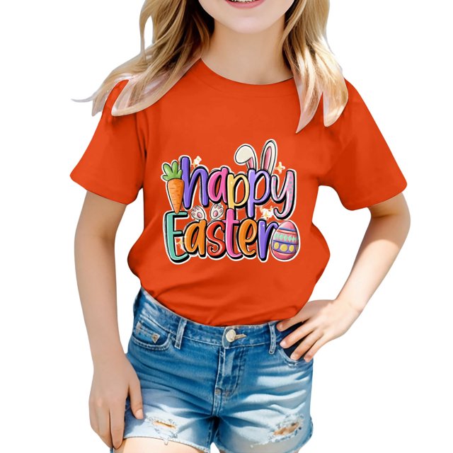 FhsagQ The 7th Of July Fille Enfant Pâques Mignonne Graphique Col Rond Manches Courtes Tee Été Décontracté T-Shirt Filles Printemps The 7th Of July T-Shirts Taille 6T Printemps Petite Fille T-Shirts Taille 5/6 Orange 1-2 Ans