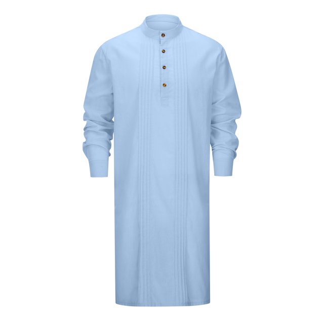 Wdgfv Kaftan pour Homme Robe Boutonnée à Manches Longues en Coton et Lin Thobe Décontracté Robe Musulmane Henley Chemise