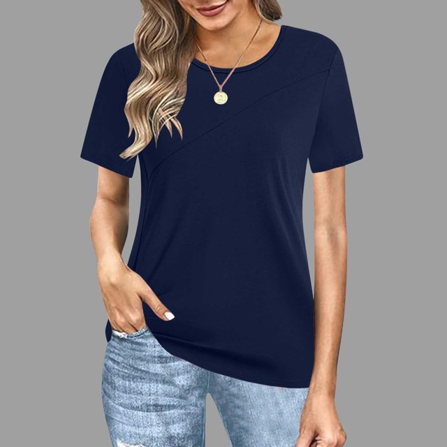 BVOFAR T-Shirts à Manches Courtes Décontractés pour Femmes, Couleur Unie, Col Rond, Été, Tendance, Coupe Ample, 2025