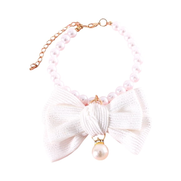 Elegant Cat Pearl Collar With Bow Tie Adjustable Necklace For Indoor Felines And Small, One Size, White