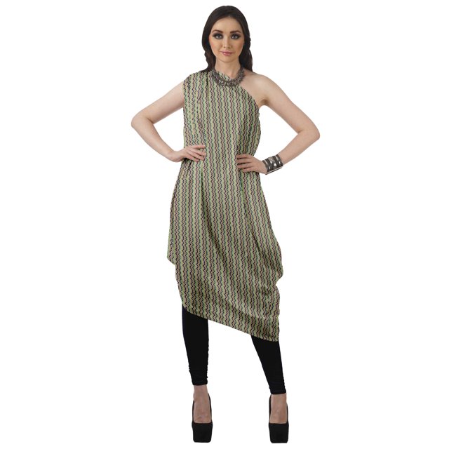 Moomaya Robe Kurti Sans Manches à une Épaule Imprimée pour Femmes, Vêtement de Créateur Boho pour Fête