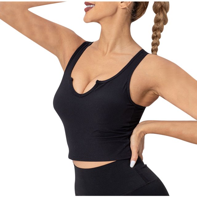 Yuyuzo Crop Tops for Women Sleeveless Shirts Deep V Neck Going out Tops Ribbed Knit Basic Tees