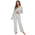 thumbnail image 4 of HEARTNICE Women Button up Pajama Set Long Sleeve Sleepwear Lightweight Pjs Set,(Grey Mel,2XL), 4 of 5