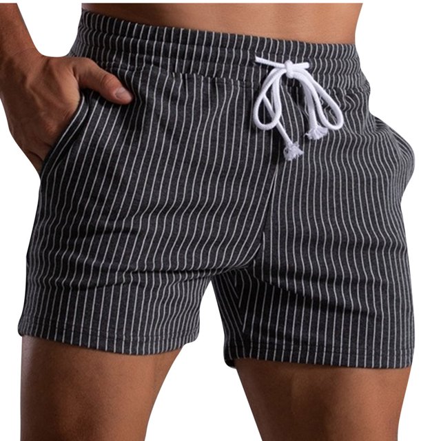 Mens Shorts Mens Stripe Printed Casual Drawstring Pockets Elastic Sports Shorts