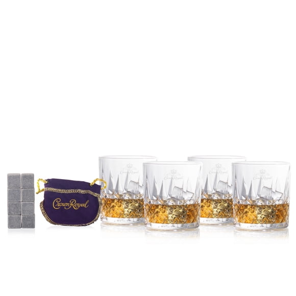 Coffret De Pierres à Whisky Crown Royal, 8 Pierres Rafraîchissantes, 4 Verres Et Pochette En Velours