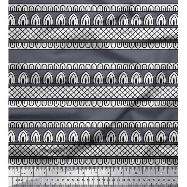 Soimoi Poly Crepe Fabric Ethnic Block Decor Fabric Printed Yard 52 Inch Wide