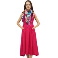 thumbnail image 3 of Bimba Womens Designer Rayon Dress With Pockets Solid Crimson Maxi With Scarf - 16, 3 of 6