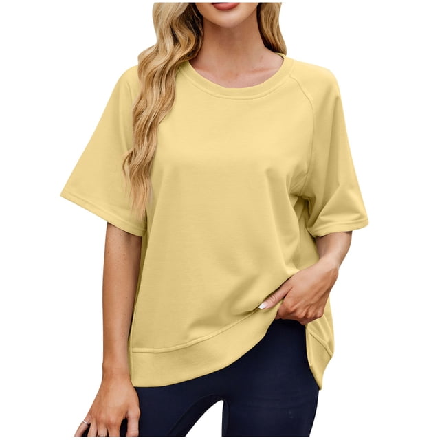 T-shirts à Manches Courtes pour Femmes Été Col Rond Décontracté Mode T-Shirt Basique Vêtements Mignons Tenues Tendance