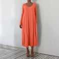 thumbnail image 1 of Fznquz Robes Orange pour Femmes à Manches Longues Unies Grande Taille Robe Trapèze Maxi Ample Décontractée avec Poches Mode de Printemps pour Femmes, 1 of 8