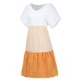 thumbnail image 4 of Kcodviy Robe d'Été Décontractée Ample à Rayures pour Femme, Patchwork à Pois, Col en V, Courte, Préado, Robes Décontractées, Manches, Robe, 4 of 6