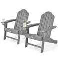 thumbnail image 1 of Patiojoy 2 Pcs Chaise Adirondack Chaise de Foyer Extérieure avec Porte-Gobelet Chaise Longue Résistante aux Intempéries pour Cour Arrière Jardin Patio et Terrasse Gris, 1 of 8