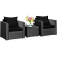 thumbnail image 1 of Patiojoy 3PCS Patio Rattan Furniture Conversation Set with 2 Cushioned Sofas & Coffee Table for Outdoor Black, 1 of 6