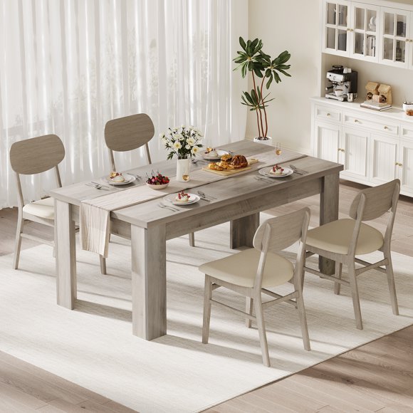 Dining Table for 6-8, 71" Rectangular Farmhouse Kitchen Table with Large Tabletop, Extra Support Base & Triangular Table Leg, Sturdy, for Apartment, Small Space