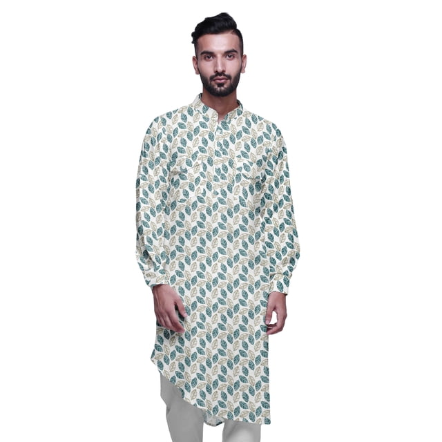 Atasi Kurta Asymétrique en Rayonne pour Homme, Kurta Chemise Longue Décontractée Imprimée