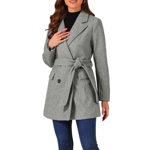 INSPIRE CHIC Women's Notch Lapel Double Breasted Belted Mid Length Trenchcoat S Grey