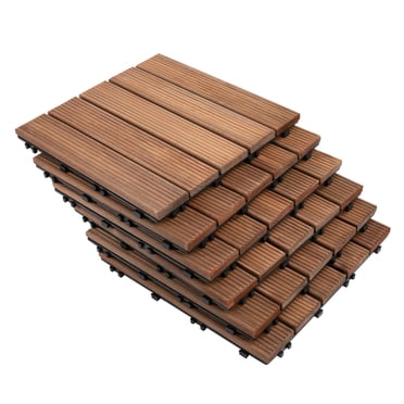 Outsunny 27 Pcs Carreaux de Terrasse en Bois Emboîtables, Carreaux de Plancher Extérieurs 12 x 12 Po pour Usage Intérieur et Extérieur, Outils Free Assembly, Brun