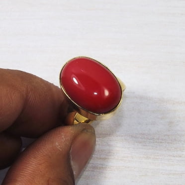 Bague Astrologique Moonga en Corail Rouge Naturel Certifié, Pierre de Naissance Faite à la Main en Argent Sterling 925, Bijou Bague pour Hommes