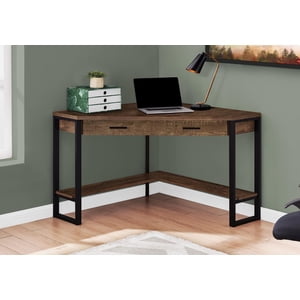Monarch Specialties Bureau d'ordinateur, Bureau à la maison, Coin, Tiroirs de rangement, 42"l, Travail, Ordinateur portable, Métal, Stratifié, Brun, Noir, Contemporain, Moderne