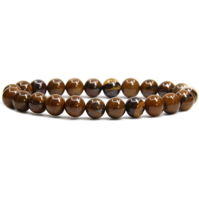 Natural Yellow Tiger Iron Handmade Gemstone 8mm Round Beads Elastic Bracelet 7" Unisex