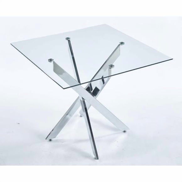 Table à Manger Carrée de 35,4 Po avec Dessus en Verre, Table Basse Ou d'Appoint Moderne à Pieds Chromés, Table en Verre Trempé pour Cuisine, Salon