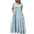 thumbnail image 2 of LOVZFMLL Robe Décontractée d'Été pour Femme à Manches Courtes avec Fente, Col Rond, Bleu Pâle, S, 2 of 8