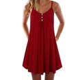 thumbnail image 1 of Leutsin Ladies V-neck Mid-Waist Loose Button Solid Color Sleeveless Suspender Dress, 1 of 5