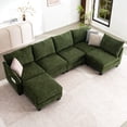 thumbnail image 1 of 124" Modular Sectional Sofa, U-Shaped 6 Seater Sectional Sofa with Storage Ottoman & USB Ports,Green, 1 of 9