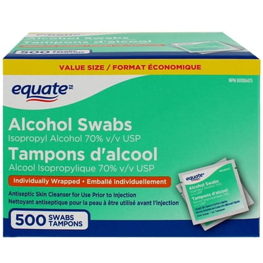 Equate Tampons imbibés d'alcool, Alcool isopropylique 70 % V/V USP, Nettoyant antiseptique pour la peau, Format économique