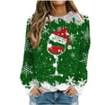 thumbnail image 1 of Besolor Chandail à Col Rond de Noël pour Femmes, Imprimé de Verre de Vin, Manches Longues, Chandails Mode, Hauts Graphiques Flocon de Neige, 1 of 4