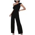 thumbnail image 1 of Yuyuzo Women Rompers 1 Shoulder Sleeveless Ruffle High Waist Loose Wide Leg Pants Elegant Jumpsuits, 1 of 5