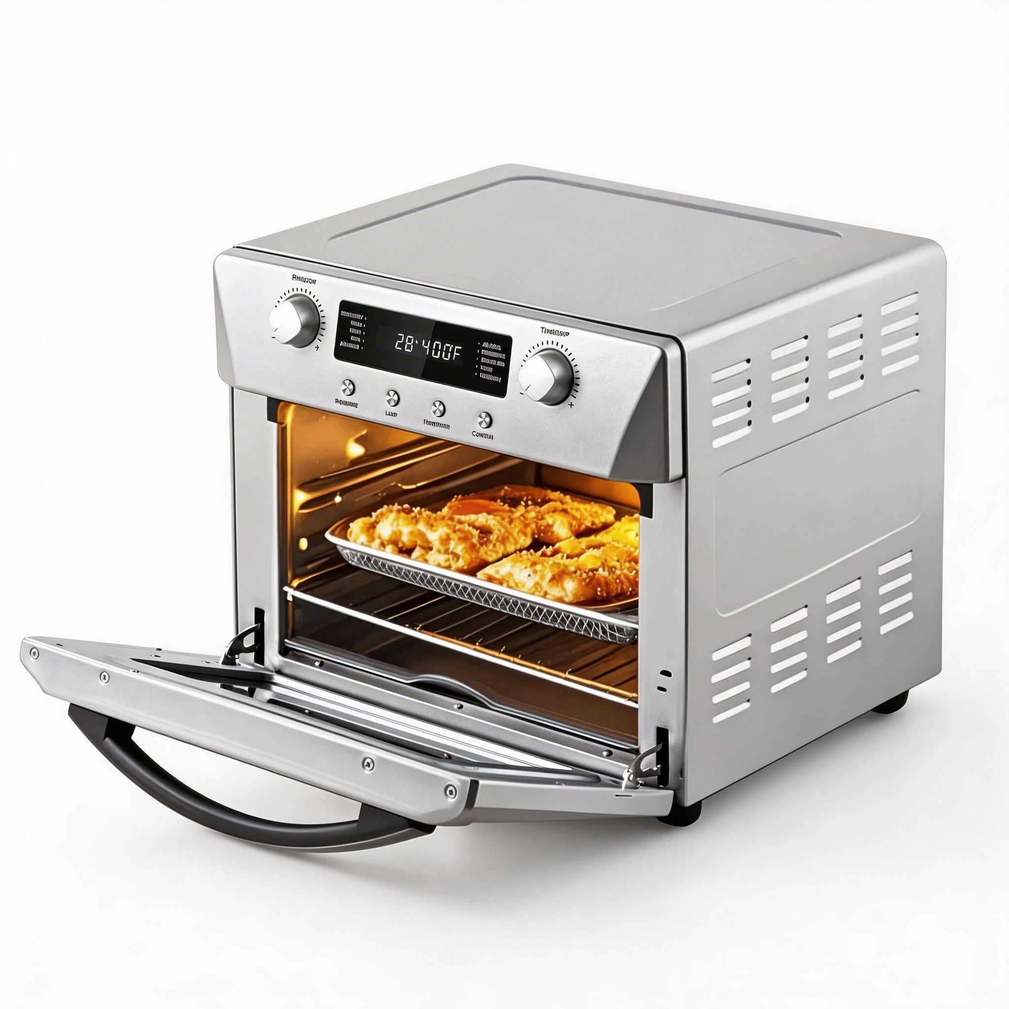CUSIMAX 24QT 10-in-1 Air Fryer Oven - Convection, Rotisserie, Dehydrator, Silver Finish with Abundant Accessories