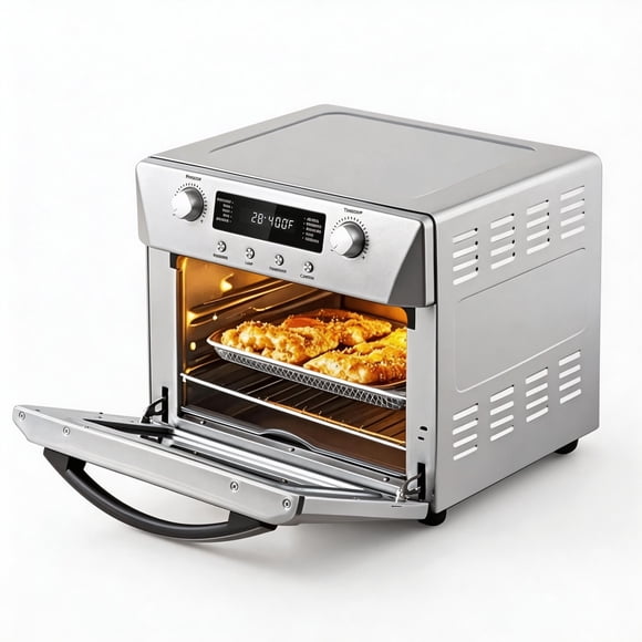 CUSIMAX 24QT 10-in-1 Air Fryer Oven - Convection, Rotisserie, Dehydrator, Silver Finish with Abundant Accessories