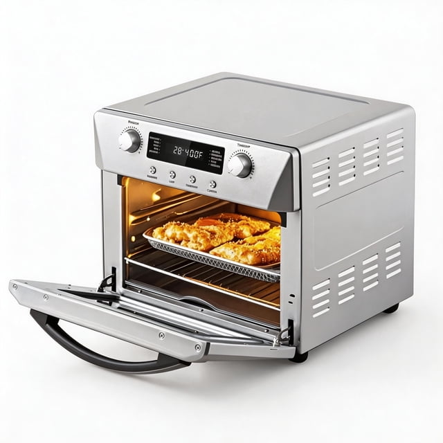 CUSIMAX 24QT 10-in-1 Air Fryer Oven - Convection, Rotisserie, Dehydrator, Silver Finish with Abundant Accessories