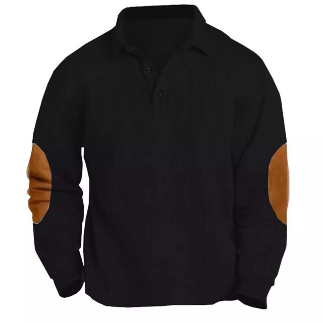 RXIRUCGD Blouse à Manches Longues Col Rabattu pour Hommes Mode Décontractée Sports de Plein Air, Noir, Taille : L