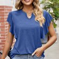 thumbnail image 4 of Birdeem Womens Spring and Summer Flounce V-Neck Solid Color Bottom T-Shirt Hollow Top, 4 of 8
