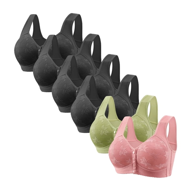 Posijego Women's Front Closure Bra 6 Pack Womens Plus Size Wireless Push up Full Coverage Everyday Bralettes