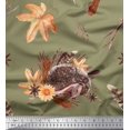 thumbnail image 1 of Soimoi Green Modal Satin Fabric Leaves & Hedgehog Animal Decor Fabric Printed Yard 42 Inch Wide, 1 of 3