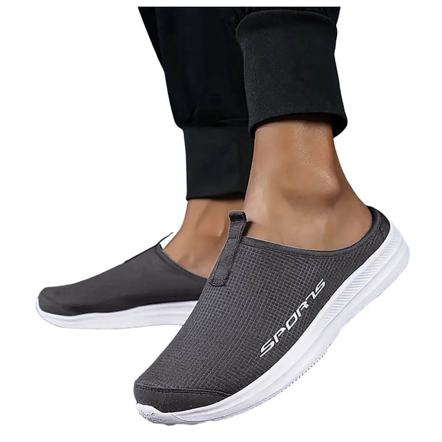 Womens Mens Breathable Mesh Slip on Mules Walking Sneakers Open Back Knit Non Slip Flats Shoes