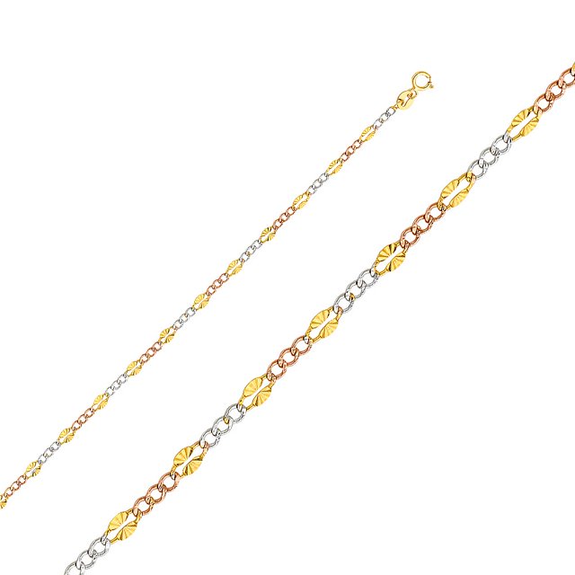 Precious Stars 14K Tri-Tone Gold 3.2-mm Stamped 3+1 Figaro Chain
