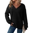 thumbnail image 1 of Xdegoge Womens Hoodies Sweatshirts Oversized Sweatshirts Ribbed Knit Long Sleeve Drawstring V Neck Casual Pullover Sweatshirt Hooded Tops Plus Size Fall Winter Clothes with Pockets Black M, 1 of 9