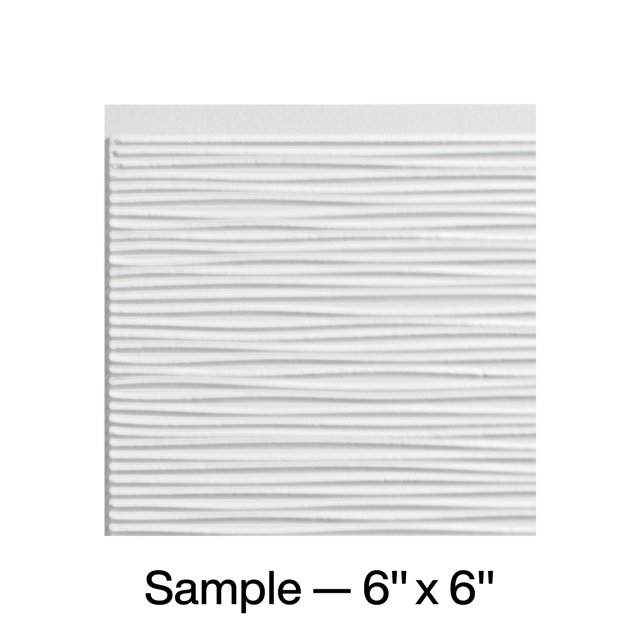 FASÄDE Ripple Decorative Vinyl Backsplash Panel in Gloss White, displayed as a 6x6 inch sample. This lightweight and flexible panel features a textured ripple design with a glossy white finish, perfect for DIY home improvement projects like kitchen backsplashes, accent walls, or bathroom upgrades.
