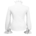 thumbnail image 4 of Women‘s Ruffle Trim Flounce Long Sleeve Mock Neck Blouse Top Button Down Office Work Shirt, 4 of 8