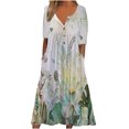 thumbnail image 2 of SMihono Robe d'Été pour Femmes Grande Taille Mode Femmes Été Imprimé Décontracté Col en V Bouton Manches Courtes Vacances Poches Robe, 2 of 5