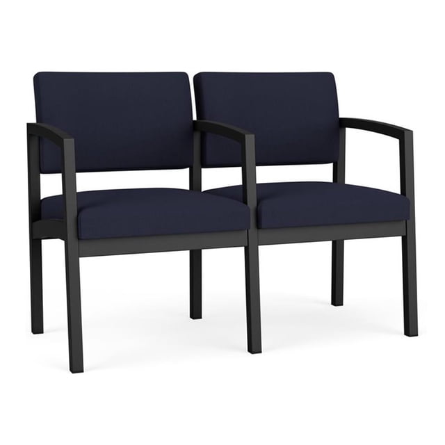 Fauteuil de Réception en Acier Lenox pour Salle d'Attente 2 Places / Acier Noir / Bleu Marine