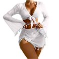 thumbnail image 1 of HKEJIAOI Halter Triangle String Swimsuit Solid Bathing Suits with Tassel Cover-up Set White L, 1 of 9