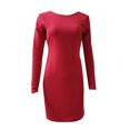 thumbnail image 4 of PVCS Fashion Women Autumn Solid Belt Long Sleeve Backless O-Neck Mini Derss, 4 of 6